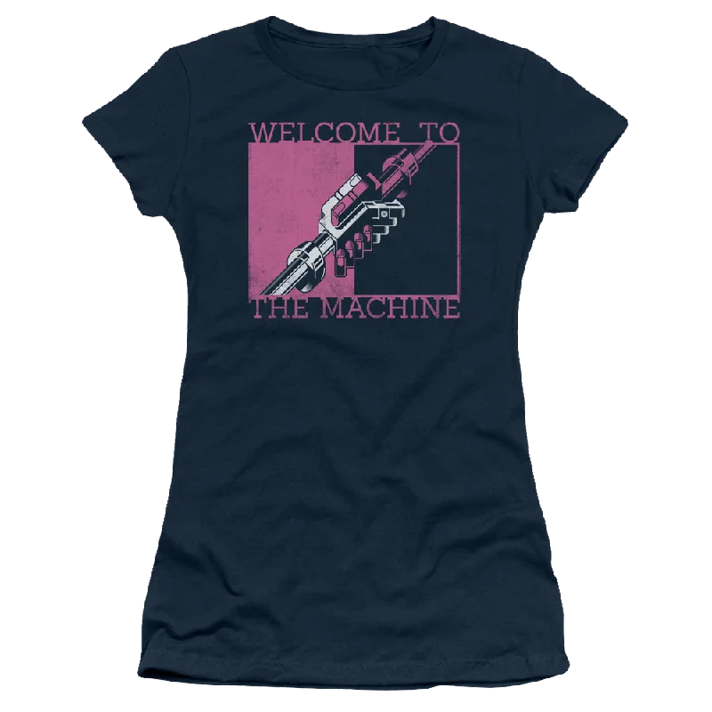 Pink Floyd Welcome To The Machine - Juniors T-Shirt-- Mesh Blend Leather Blend Suede Blend