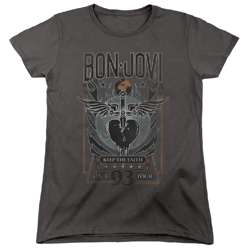Bon Jovi Keep The Faith - Women's T-Shirt-- Plaid T-Shirt Polka Dot Checkered