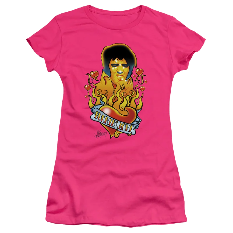 Elvis Presley Burning Love - Juniors T-Shirt-- Mesh Fabric Canvas Fabric Denim Fabric