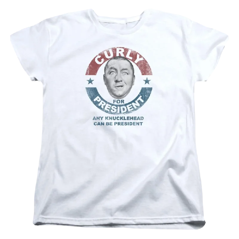 The Three Stooges Curly For President Women's T-Shirt-- Print Jacquard Patchwork