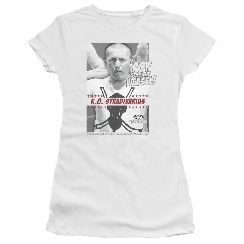 The Three Stooges Weasel Juniors T-Shirt-- Embroidered Appliqued Beaded