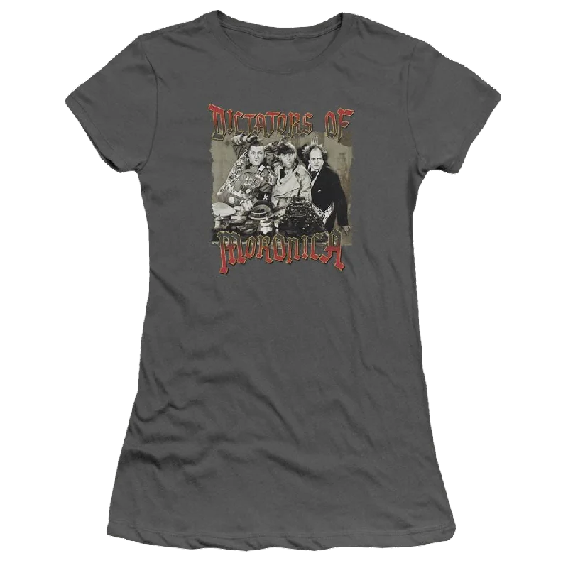 The Three Stooges Moronica Juniors T-Shirt-- Graphic Embroidered Appliqued