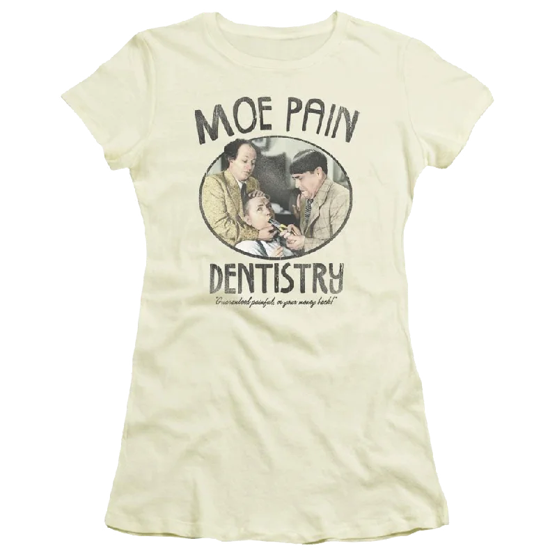 The Three Stooges Moe Pain Juniors T-Shirt-- Silk Blend Satin Velvet