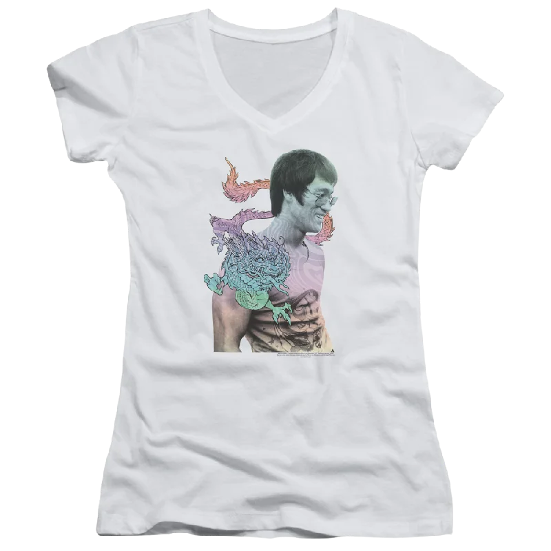 Bruce Lee A Little Bruce - Juniors V-Neck T-Shirt-- Terry Blend Velvet Blend Canvas Blend Bruce Lee A Little Bruce - Juniors V-Neck T-Shirt-- Terry Blend Velvet Blend Canvas Blend