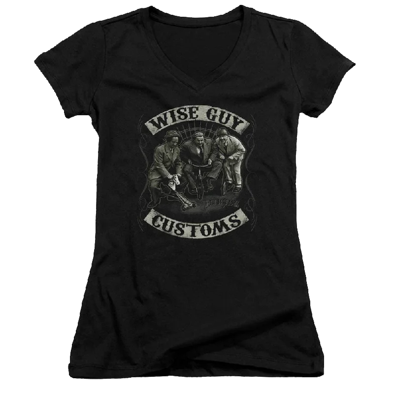 The Three Stooges Wise Guy Customs Juniors V-Neck T-Shirt-- Asymmetrical Pockets Print