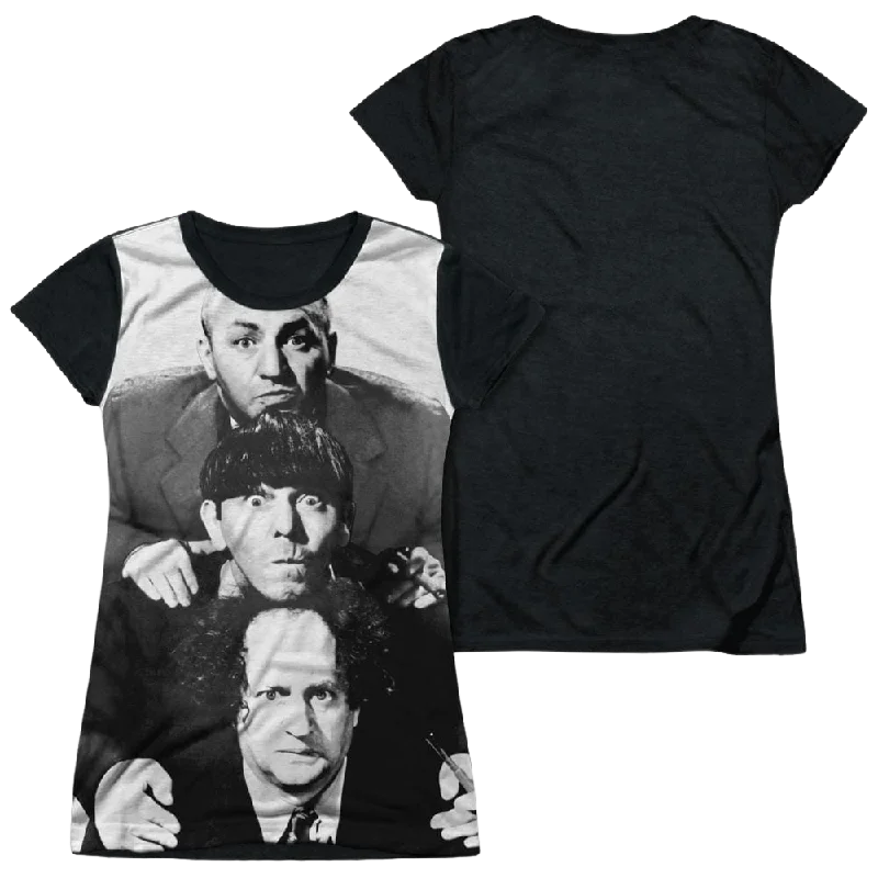 The Three Stooges Three Stacked Juniors Black Back T-Shirt-- Satin Blend Silk Blend Wool Blend