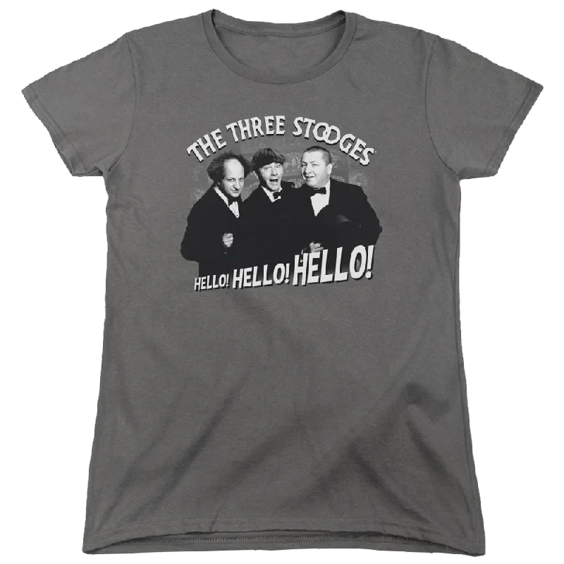 The Three Stooges Hello Again Women's T-Shirt-- Collared T-Shirt Boat Neck A-Line