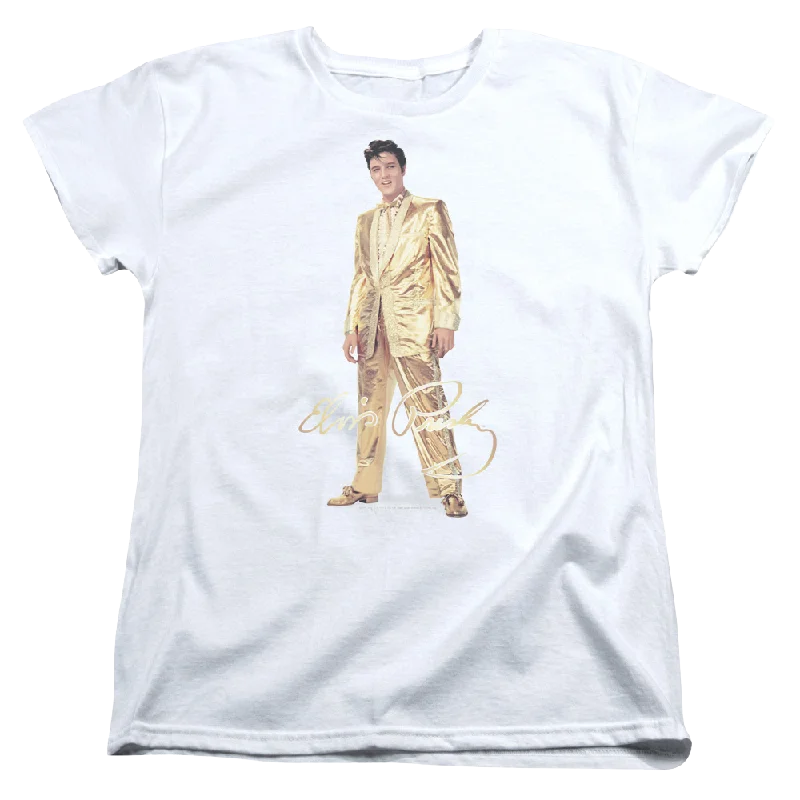 Elvis Presley Gold Lame Suit - Women's T-Shirt-- Welt Pockets Slit Pockets Flap Pockets Elvis Presley Gold Lame Suit - Women's T-Shirt-- Welt Pockets Slit Pockets Flap Pockets