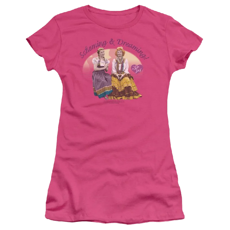 I Love Lucy Scheming And Dreaming Juniors T-Shirt-- Hooded Caped Shawl Collar