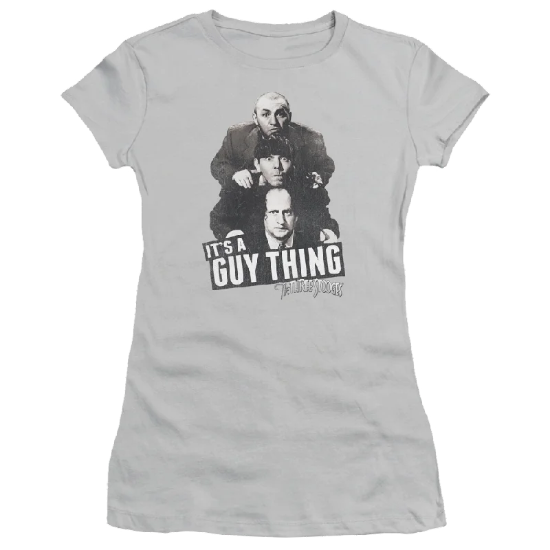 The Three Stooges Guy Thing Juniors T-Shirt-- Satin Fabric Silk Fabric Chiffon Fabric