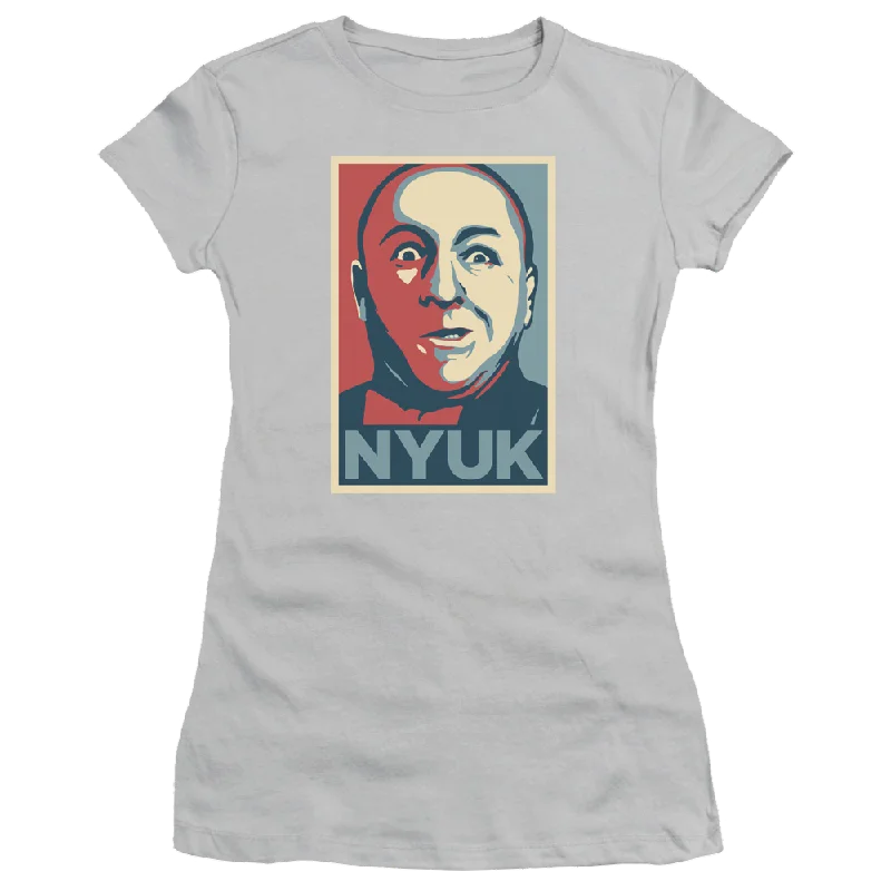 The Three Stooges Nyuk Juniors T-Shirt-- Zippered Buttoned Snapped