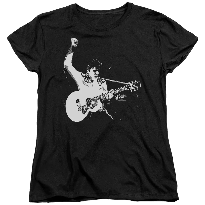 Elvis Presley Black And White Guitarman - Women's T-Shirt-- Anti-Pilling Machine Wash Handmade