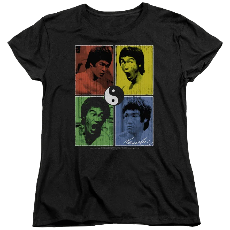 Bruce Lee Enter Color Block - Women's T-Shirt-- Hooded Caped Shawl Collar