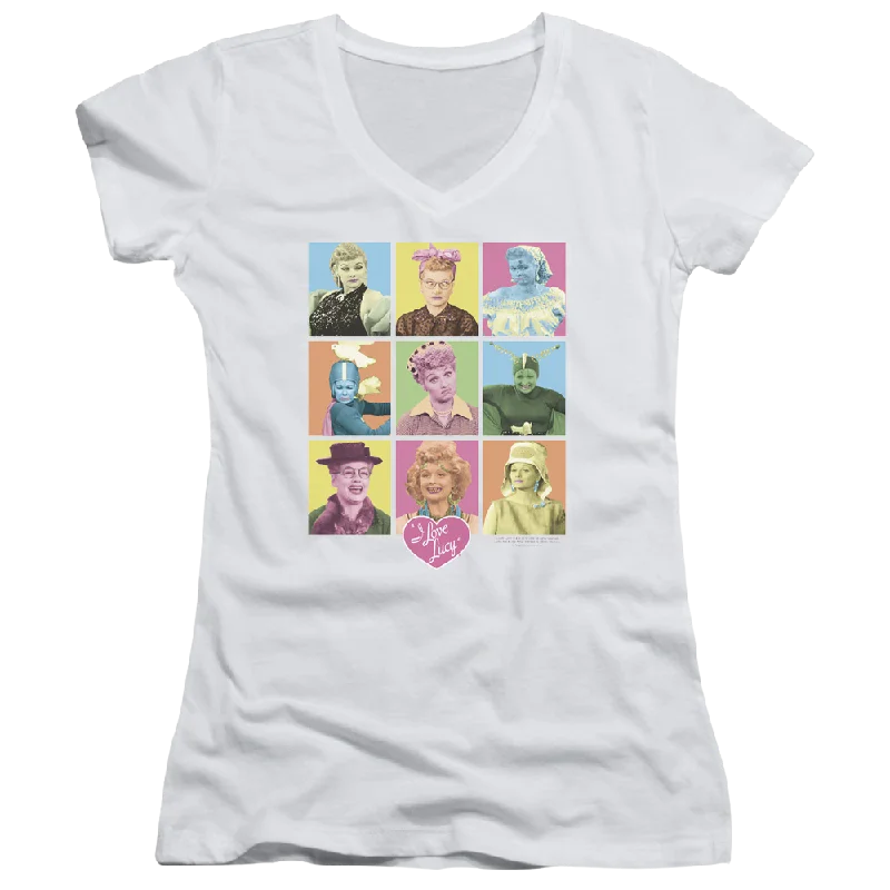 I Love Lucy So Many Faces Juniors V-Neck T-Shirt-- Anti-Pilling Machine Wash Handmade