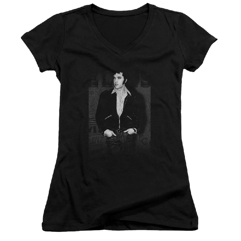 Elvis Presley Just Cool - Juniors V-Neck T-Shirt-- Hooded Caped Shawl Collar
