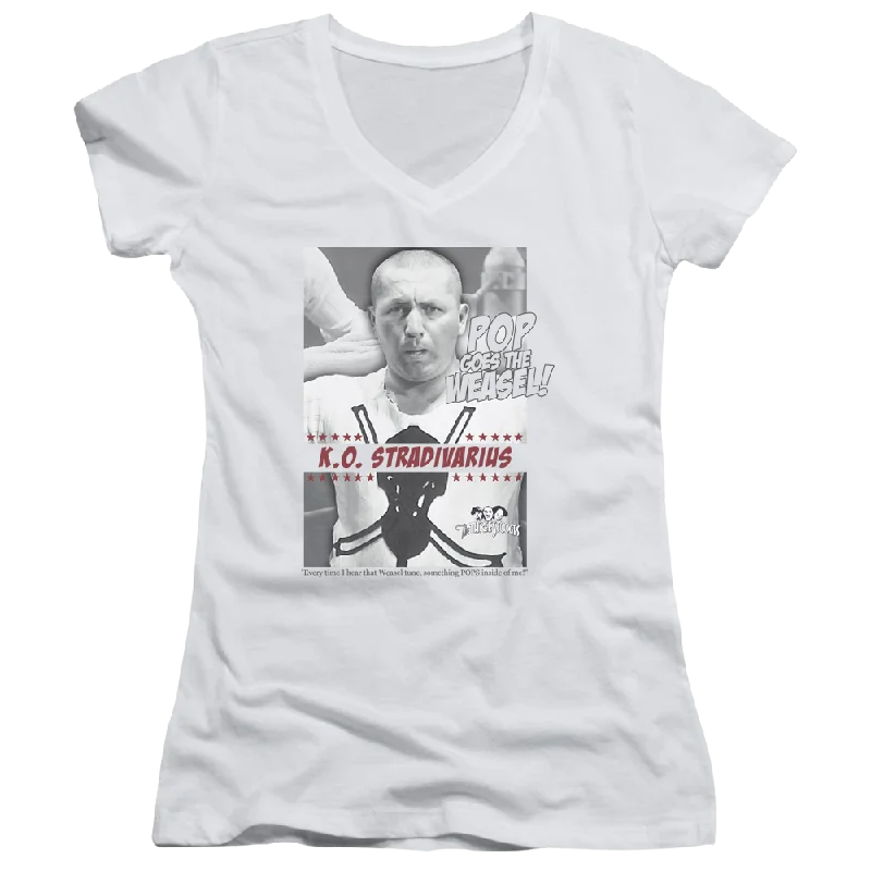 The Three Stooges Weasel Juniors V-Neck T-Shirt-- Jersey Fabric Tulle Fabric Batik Fabric