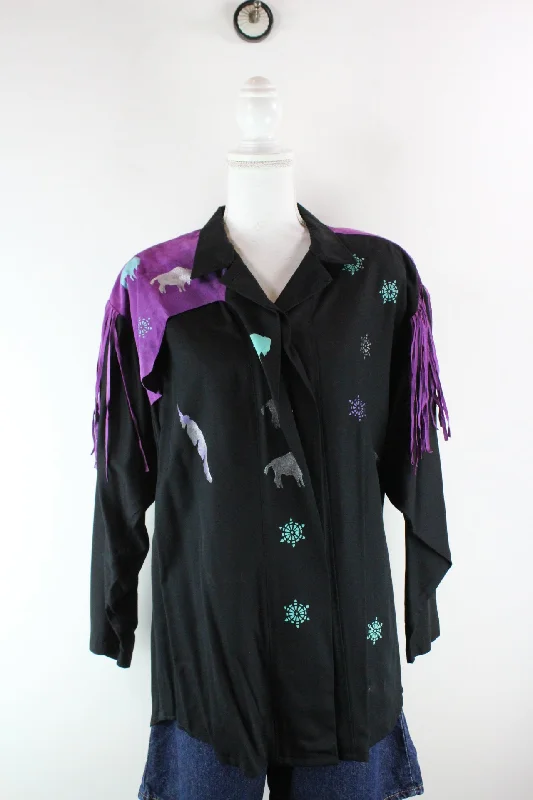 Vintage Thistles West Shirt (M)-- Handmade Hand-knitted Hand-woven