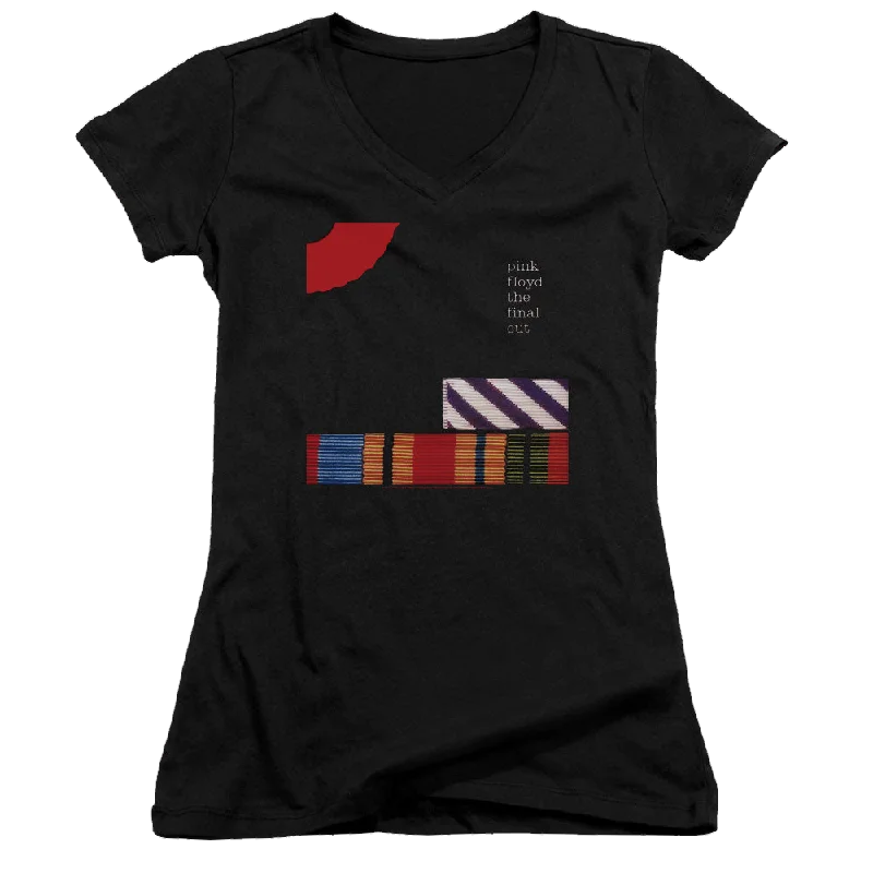 Pink Floyd The Final Cut - Juniors V-Neck T-Shirt-- Silk Blend Satin Velvet