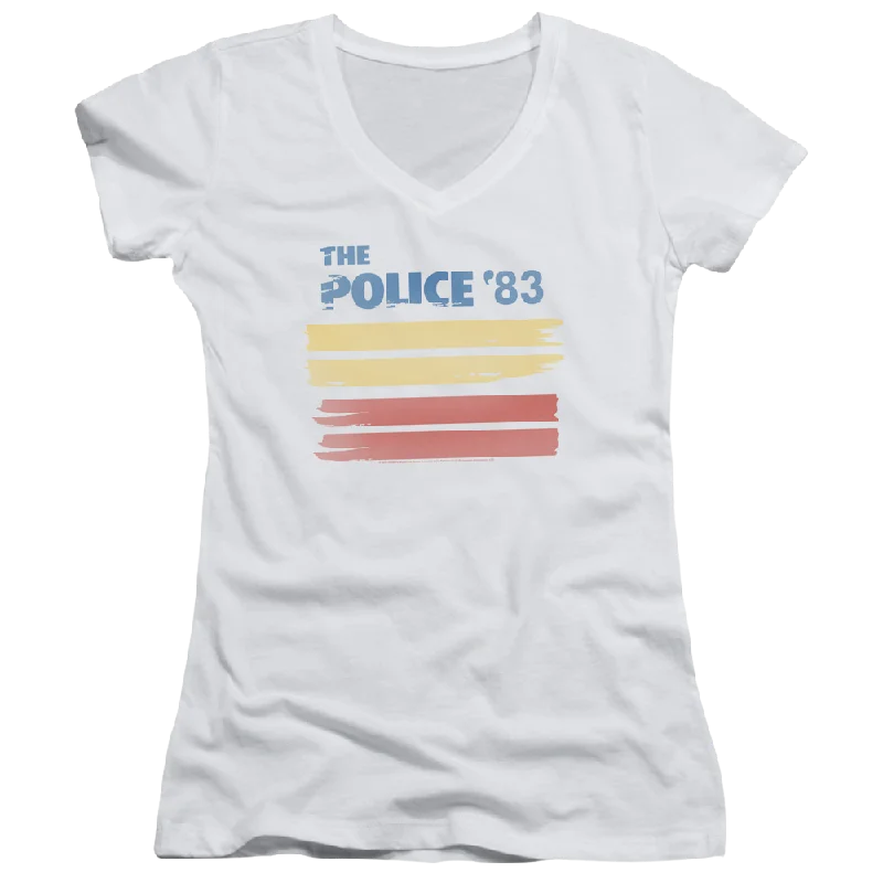 The Police 83 - Juniors V-Neck T-Shirt-- Chenille Brocade Lace