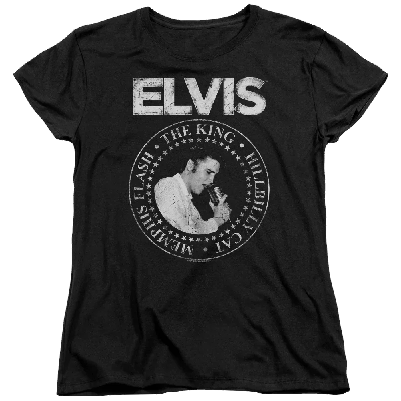 Elvis Presley Rock King - Women's T-Shirt-- Front Pockets Side Pockets Patch Pockets