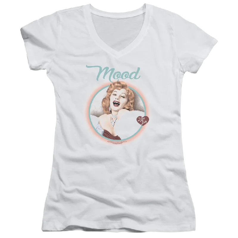 I Love Lucy Mood Juniors V-Neck T-Shirt-- Chenille Blend Fleece Blend Nylon Blend