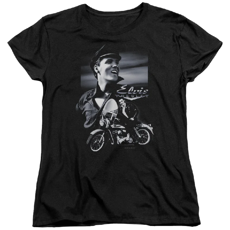 Elvis Presley Motorcycle - Women's T-Shirt-- Striped Floral Plaid