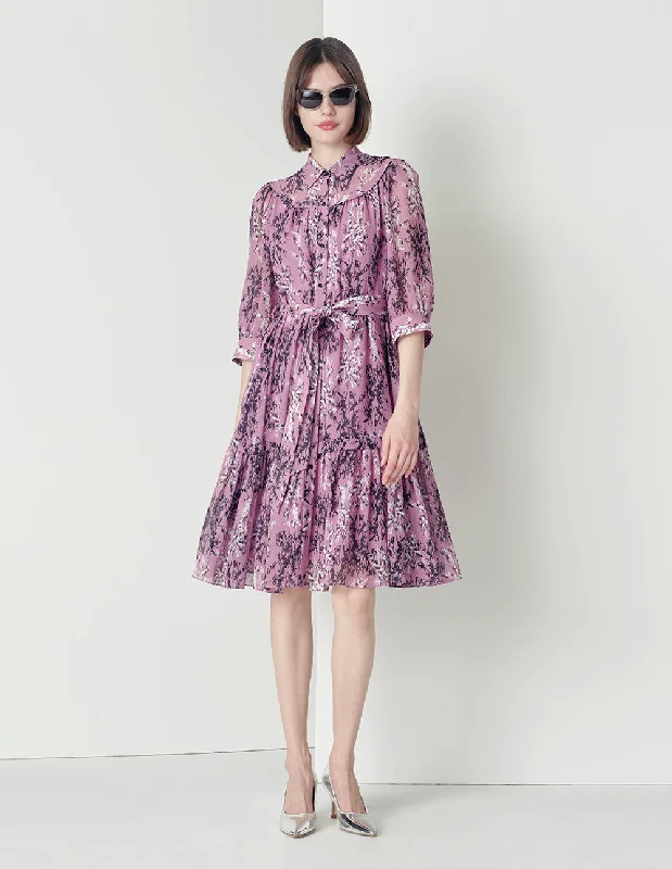 MARYLING Floral Print Shirt Dress-- Graphic T-Shirt Round Neck Polyester