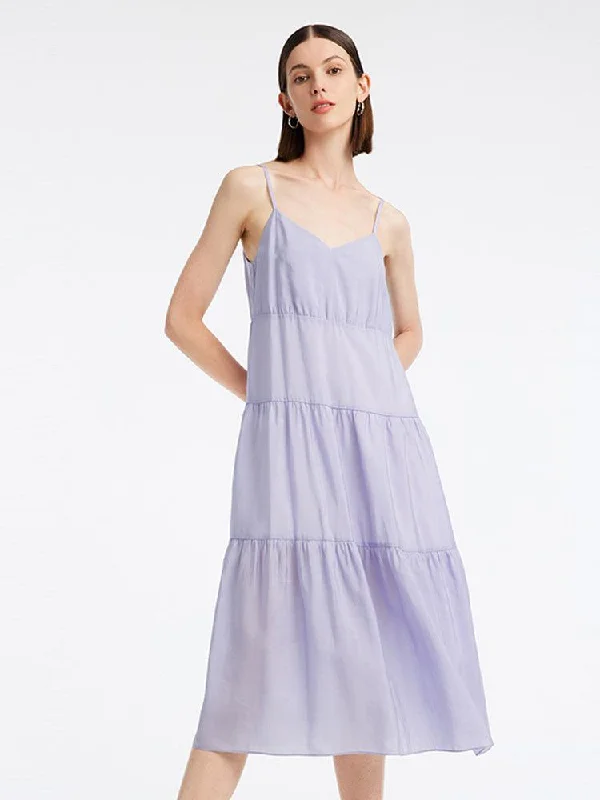 Purple Tencel Silk Spaghetti Dress Tunics Chic fashionable