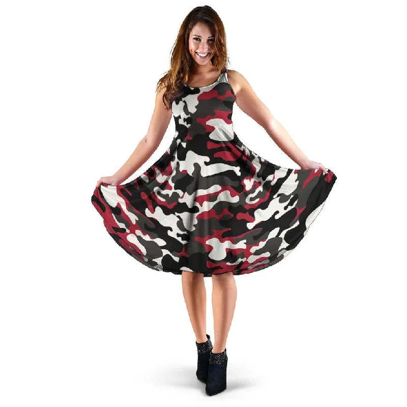Red And Black Camouflage Print Dress Tunics Luxurious high-end