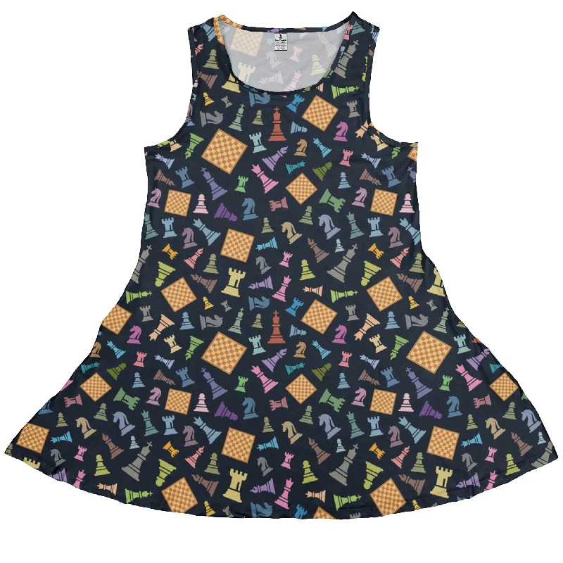 Chess Colorful Pieces Board Blue Dress Elegant Long Evening