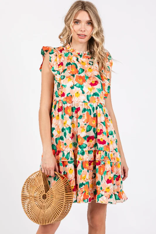 Cream Floral Mock Neck Dress Tunics Bridal satin