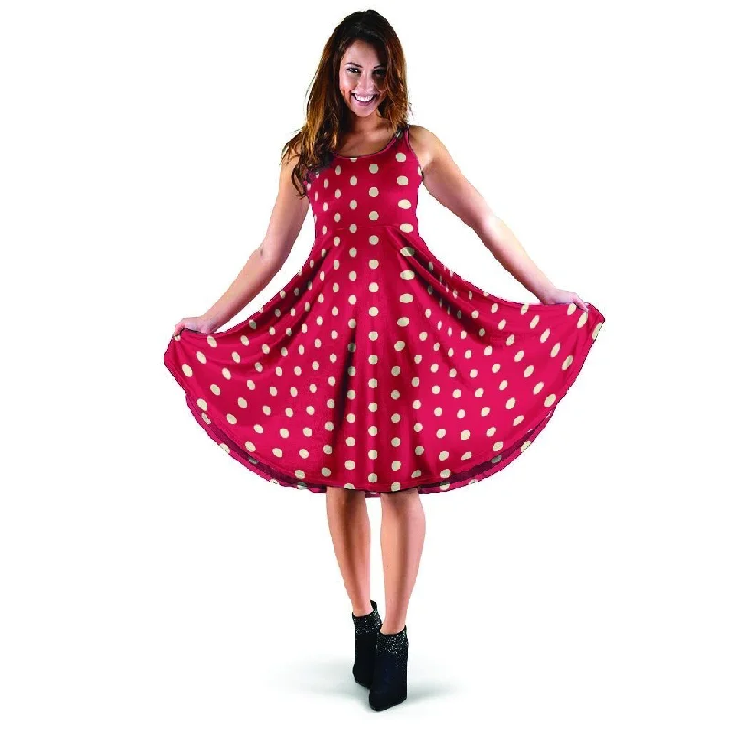 Red Tiny Polka Dot Dress Tunics Chic fashionable