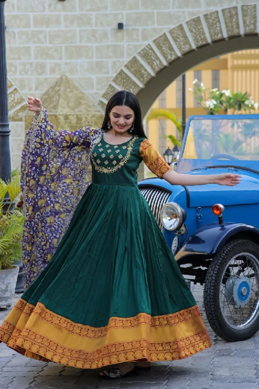 Aastha Fashion Women's Bottle Green Silk Jacquard Woven with Embroidery Anarkali Dress with Dupatta Tunics Running lightweight Aastha Fashion Women's Bottle Green Silk Jacquard Woven with Embroidery Anarkali Dress with Dupatta Tunics Running lightweight