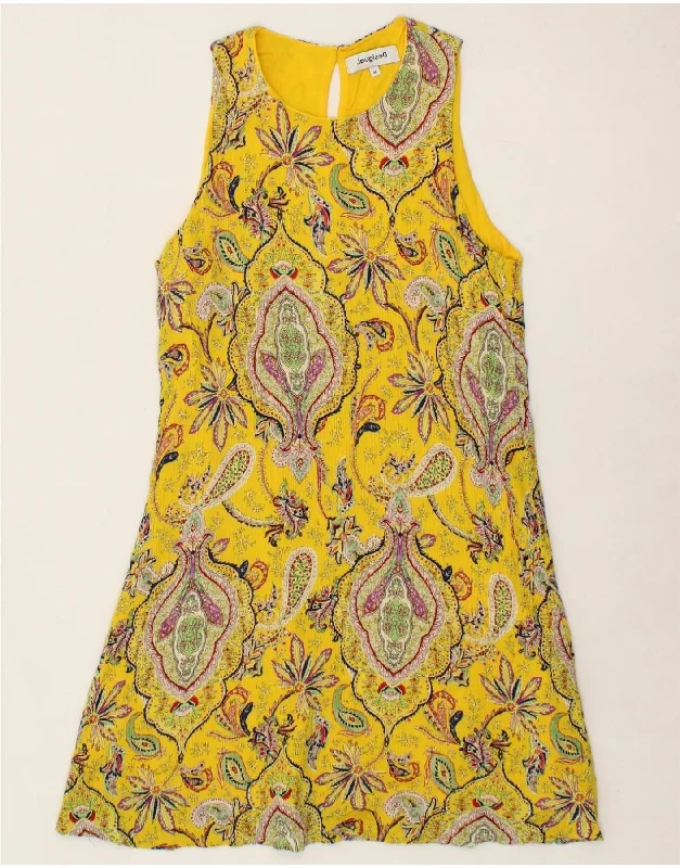 DESIGUAL Womens Sleeveless A-Line Dress UK 12 Medium Yellow Paisley Turtleneck Warm Winter