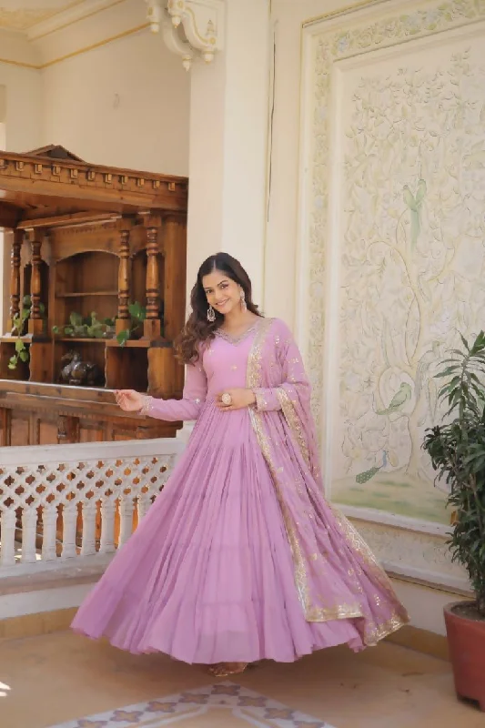 Aastha Fashion Women's Lavender Faux Georgette Sequins Embroidered Anarkali Dress with Dupatta Tunics Sophisticated sleek Aastha Fashion Women's Lavender Faux Georgette Sequins Embroidered Anarkali Dress with Dupatta Tunics Sophisticated sleek