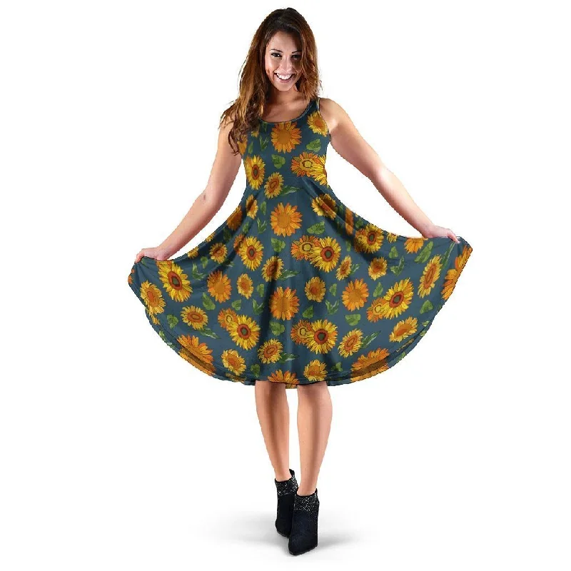 Sunflower Print Dress Tunics Floral girly