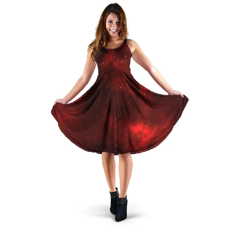 Red Nebula Galaxy Space Dress Tunics Satin smooth