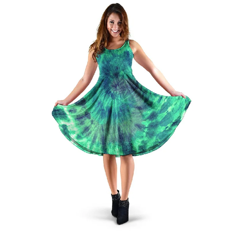 Spiral Green Tie Dye Dress Tunics Sophisticated sleek