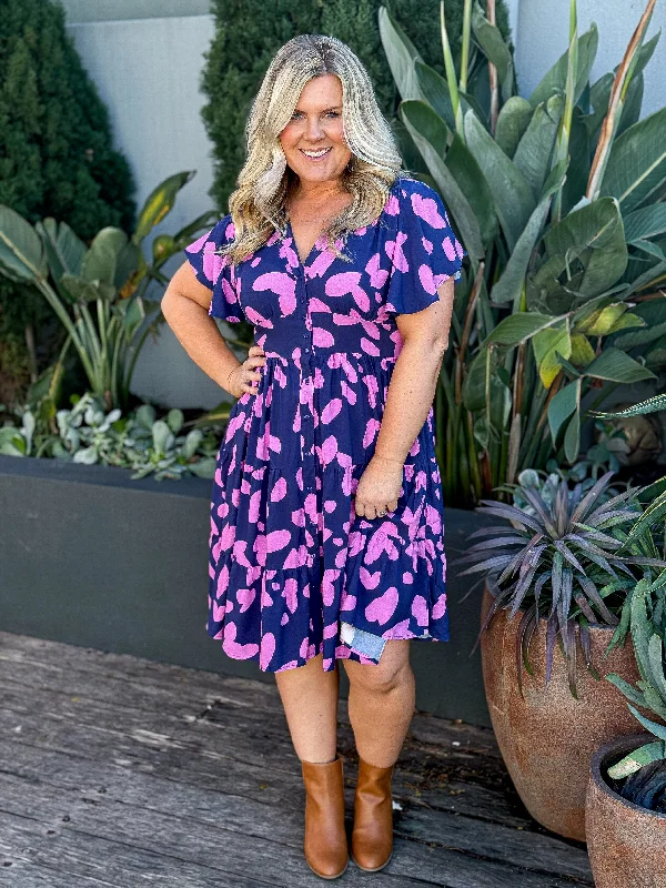 Camille Dress -Navy/ Pink Boatneck Modish Everyday