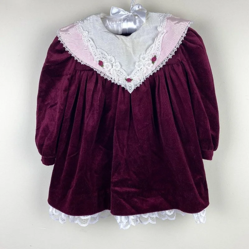 Vintage Youngland Raspberry Red Velvet Dress 18 Months Tunics Versatile stylish