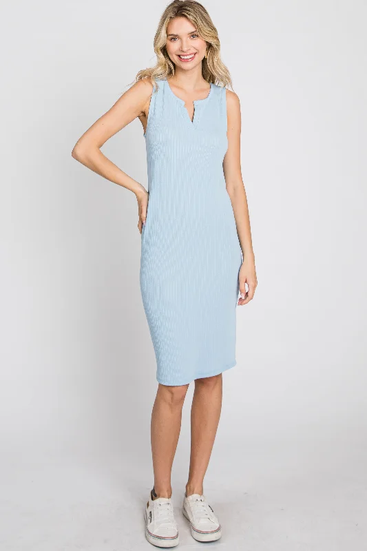 Light Blue Ribbed V-Neck Dress Tunics Review highly
