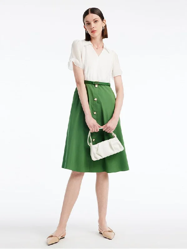 Spliced High Waist A-shape Dress Boatneck Modish Everyday