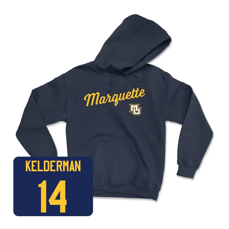 Navy Women's Soccer Script Hoodie - Josie Kelderman Hoodie with Batwing Sleeves Loose Dramatic