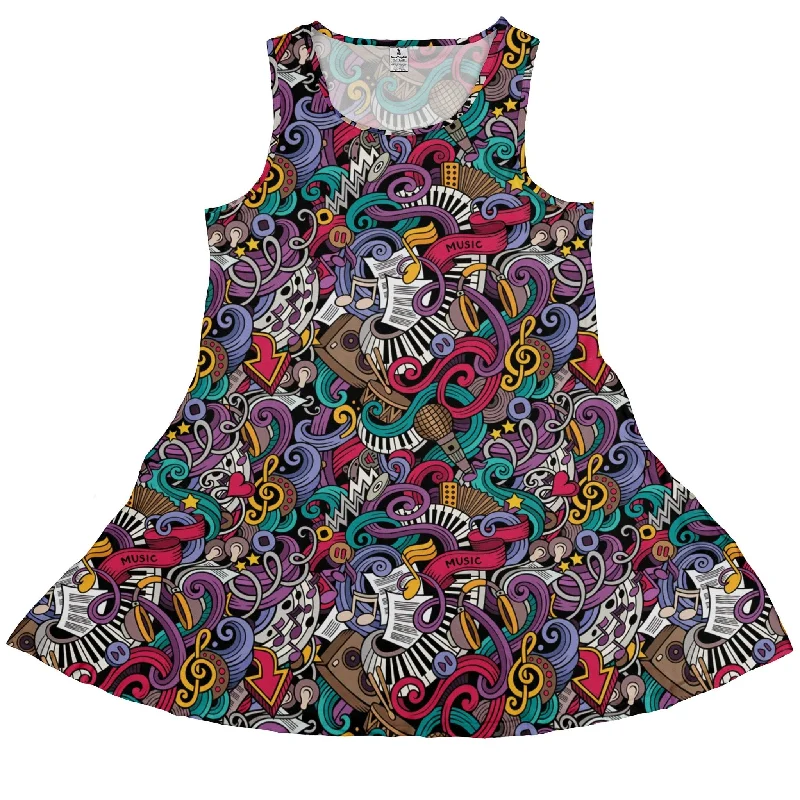 Cartoon Music Doodles Dress Turtleneck Neckline Stylish