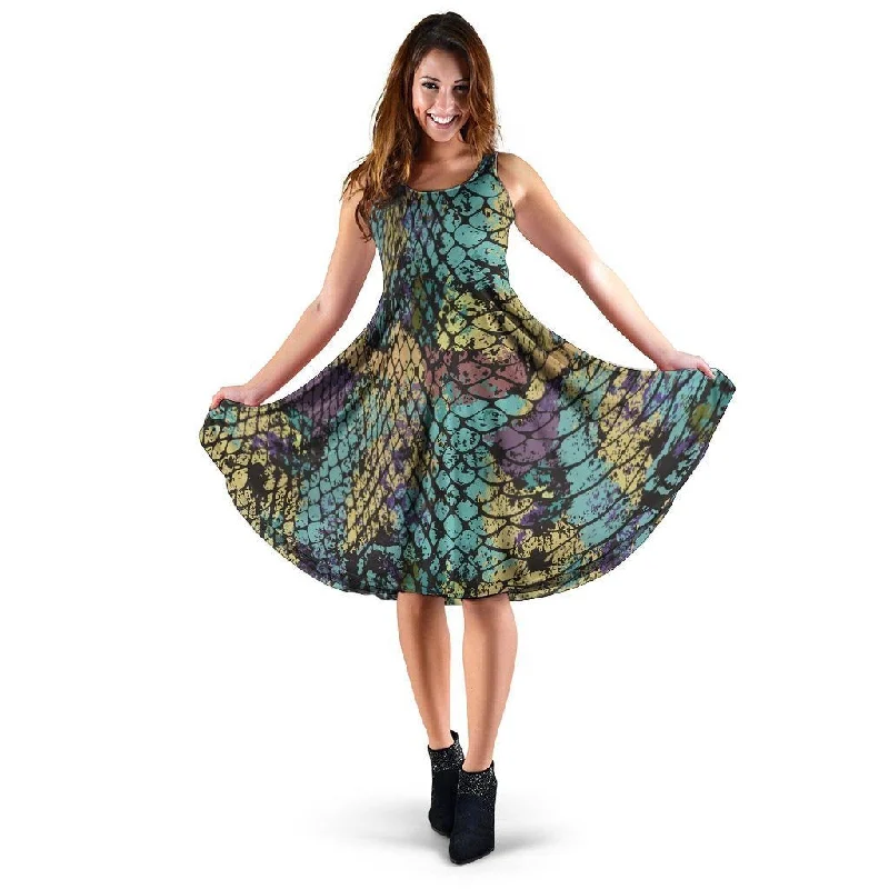 Snakeskin Reptile Dress Off-the-shoulder Chic Trendy