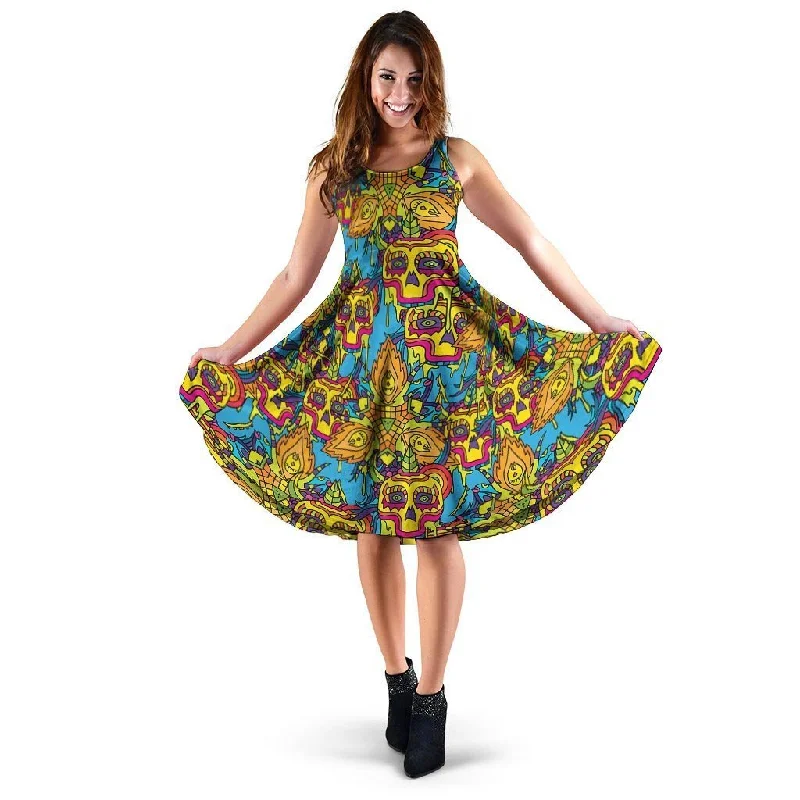 Skull Trippy Psychedelic Dress Tunic Top Casual