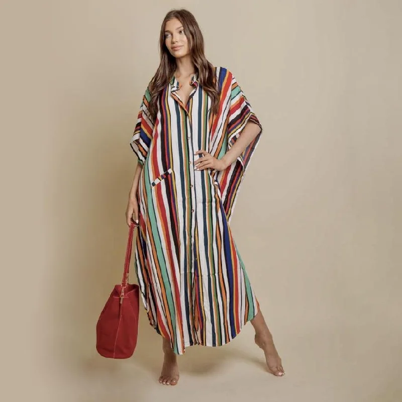 Wide Dress -Stripes Tunics Satin smooth