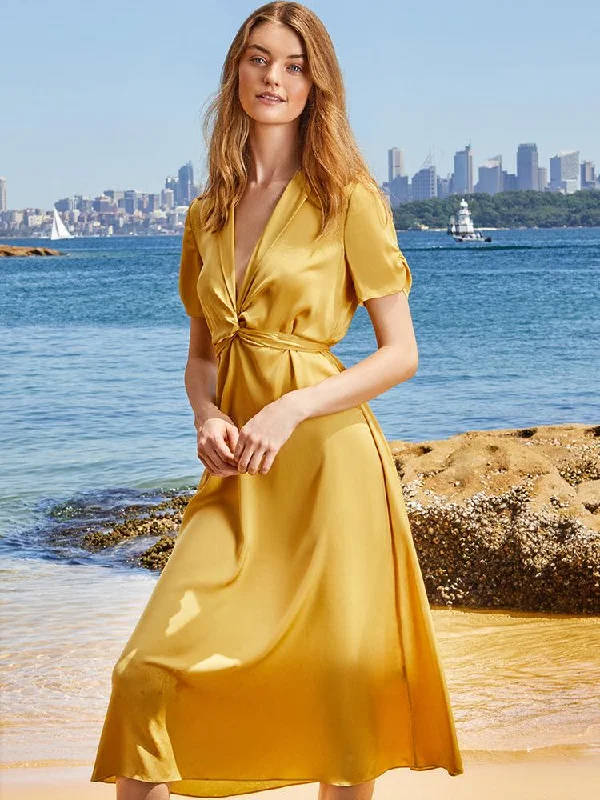Silk Twisted Knot Resort Style Waist-skimming Dress Tunics Fashionable trendy