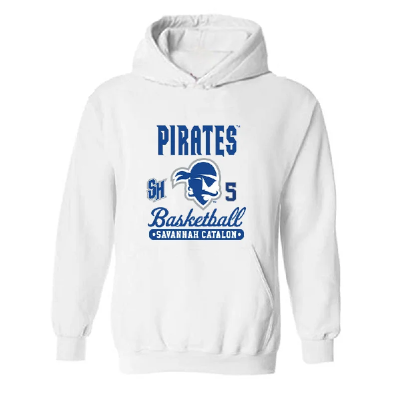 Seton Hall - NCAA Women's Basketball : Savannah Catalon - Fashion Shersey Hooded Sweatshirt Hoodie with Exposed Zipper Edgy Industrial