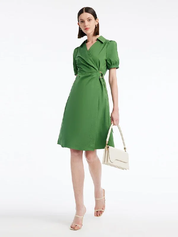 V-Neck Wrap-around Pleated Dress Turtleneck Neckline Stylish